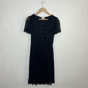 The Korner Black Lace Cinched Waist Crinkle Midi Dress Size XS NWOT